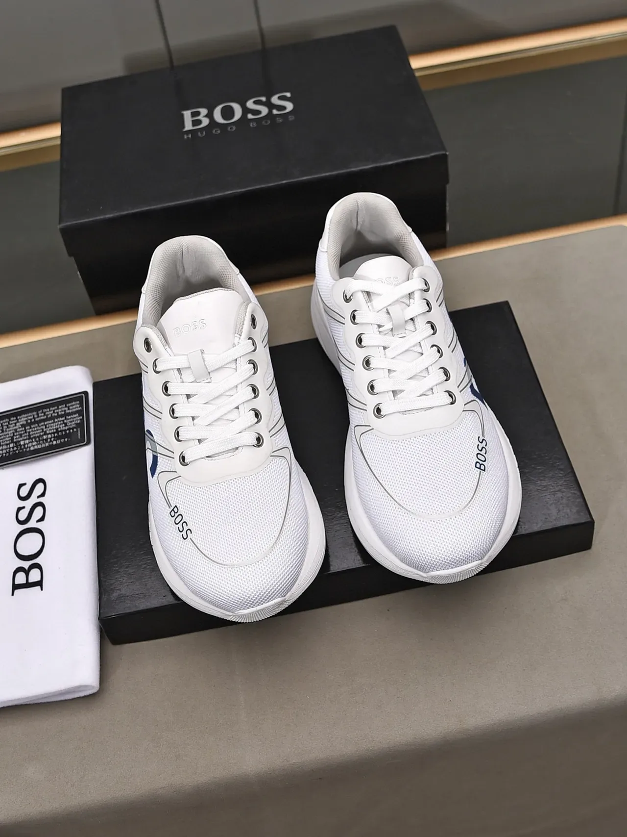 Hugo Boss Logo Print White and Navy Lifestyle Sneakers 4