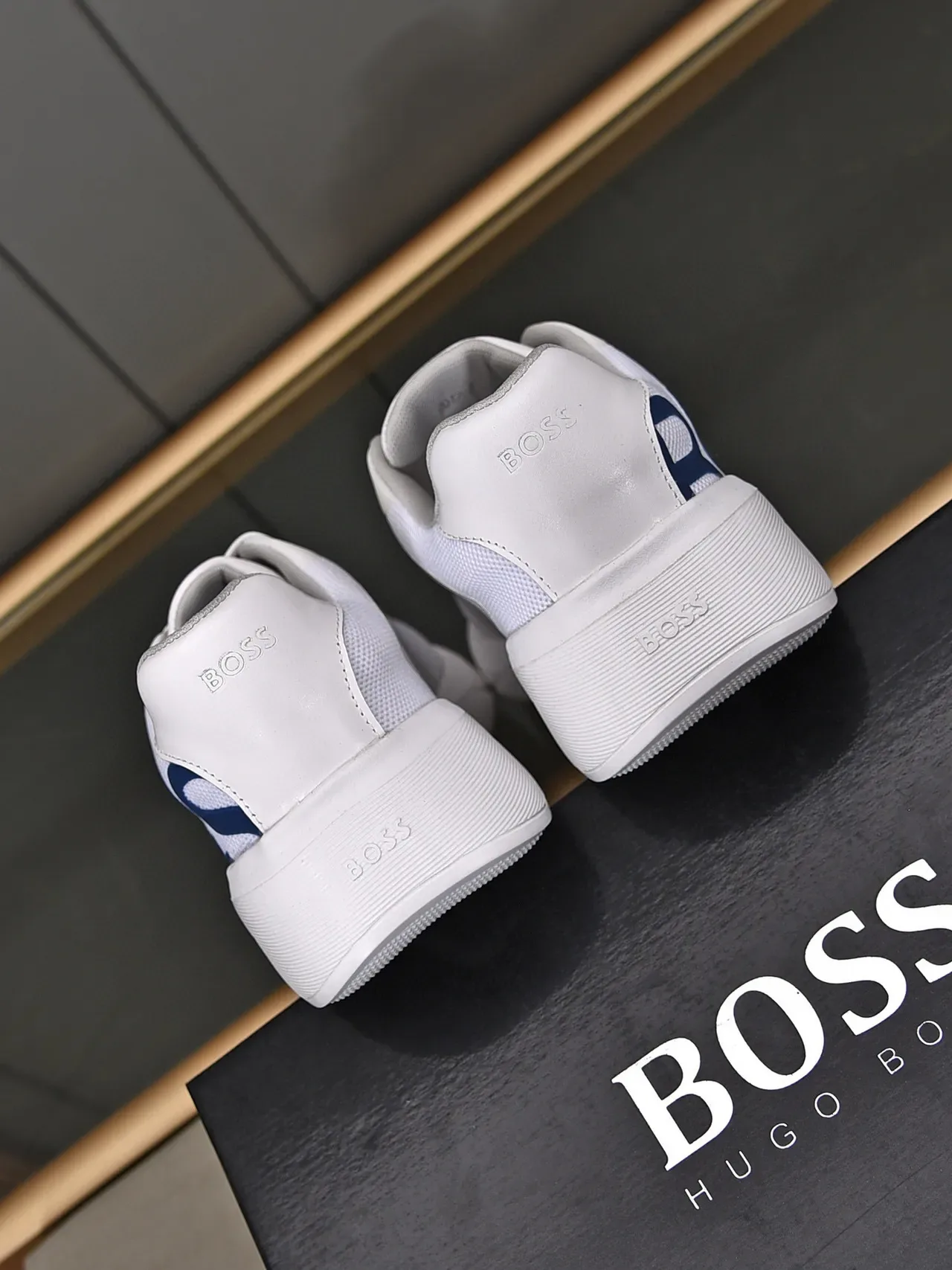 Hugo Boss Logo Print White and Navy Lifestyle Sneakers 5