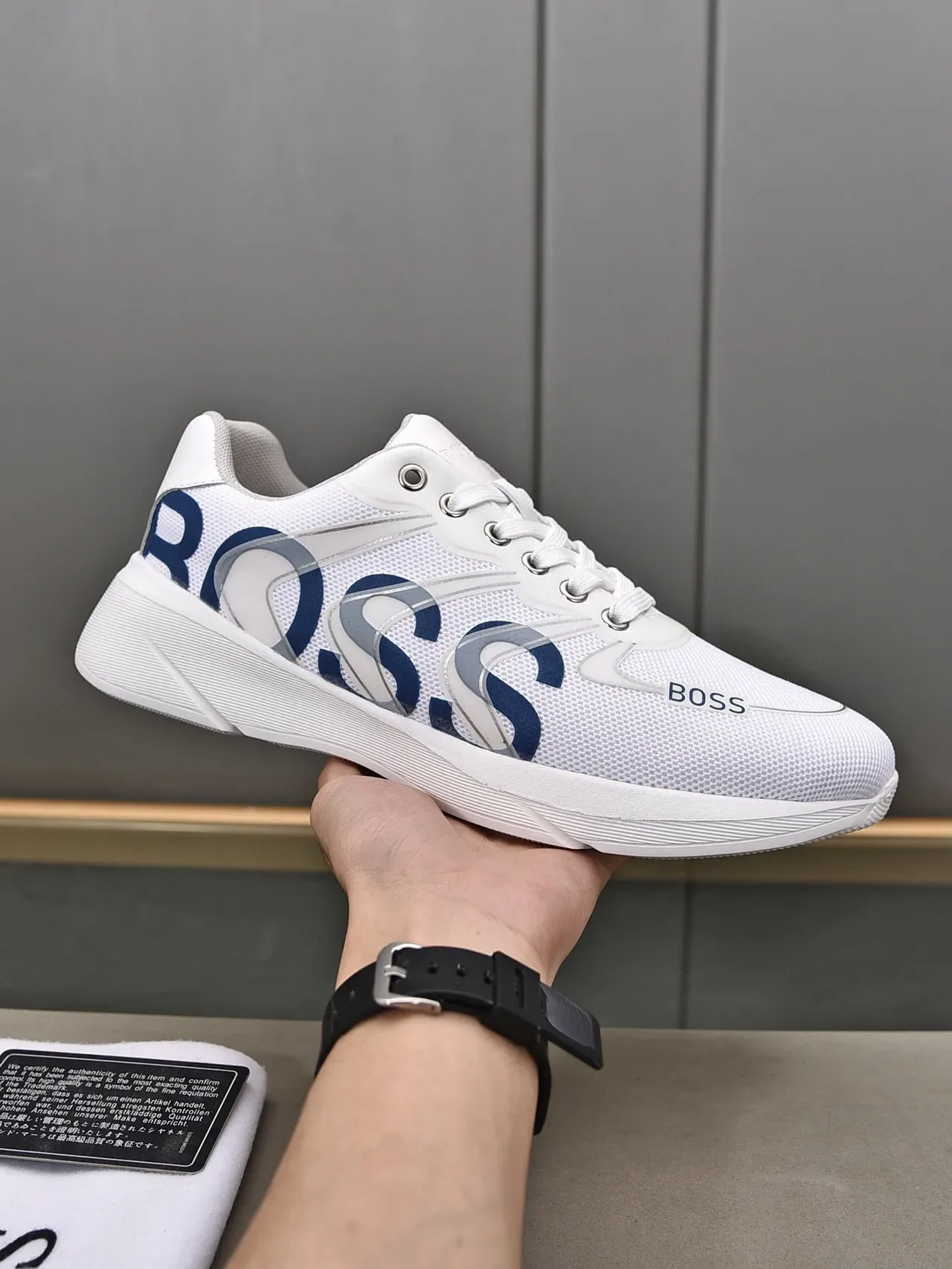 Hugo Boss Logo Print White and Navy Lifestyle Sneakers 9