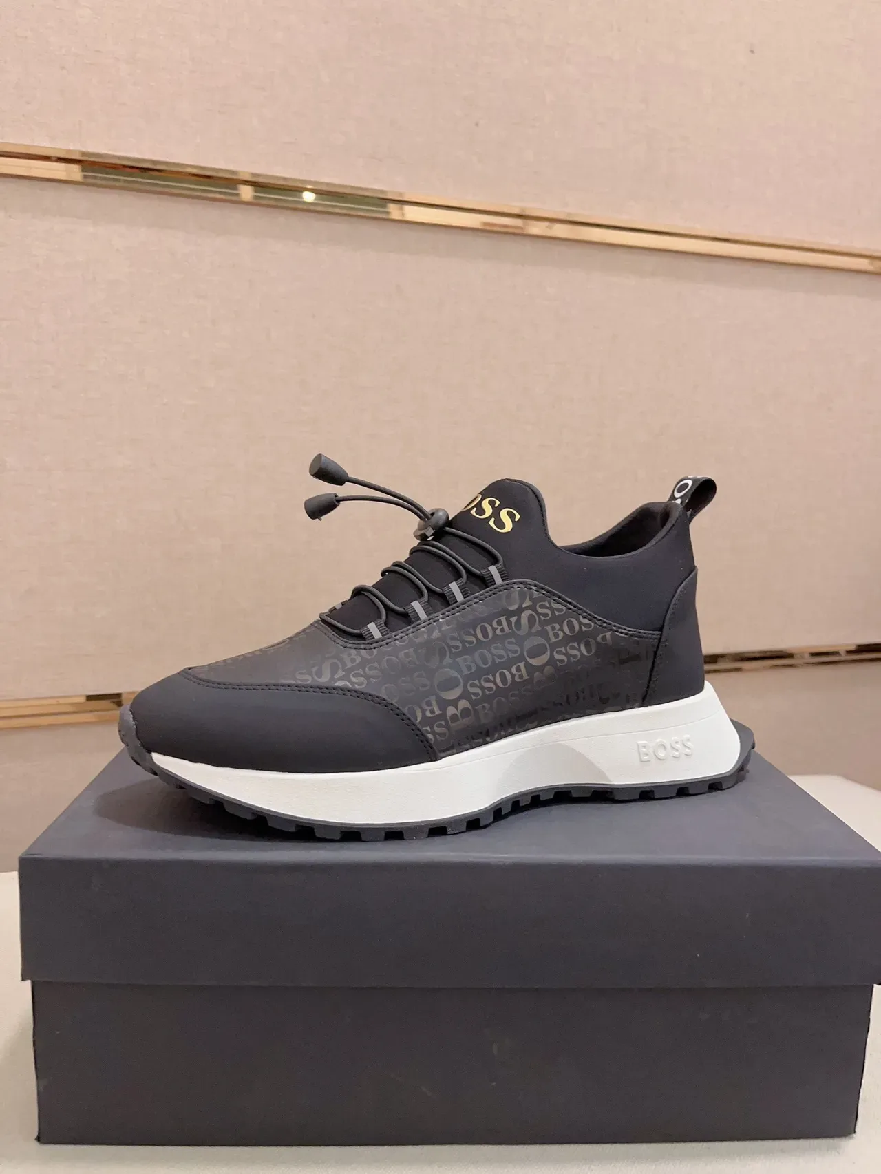 Hugo Boss Monogrammed Elastic-Lace Black Lifestyle Sneaker 2