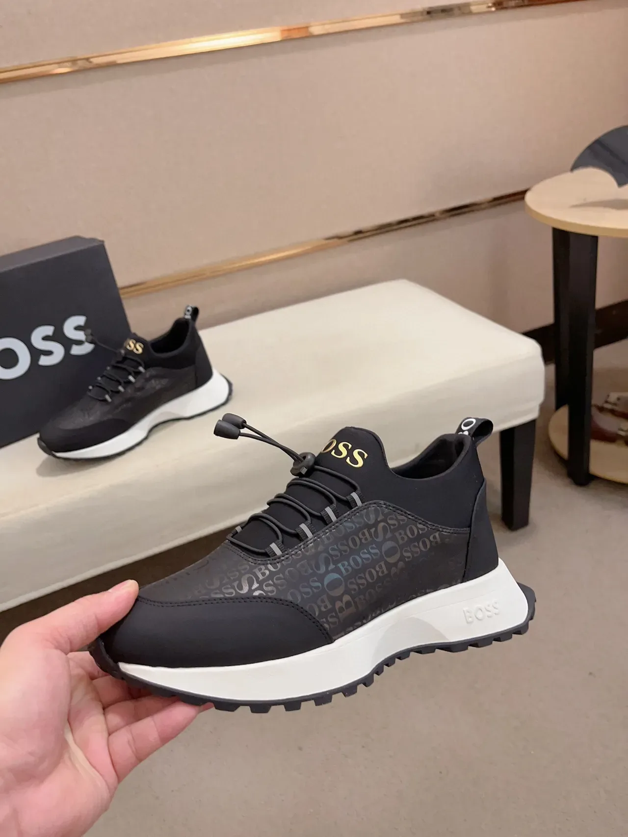 Hugo Boss Monogrammed Elastic-Lace Black Lifestyle Sneaker 3