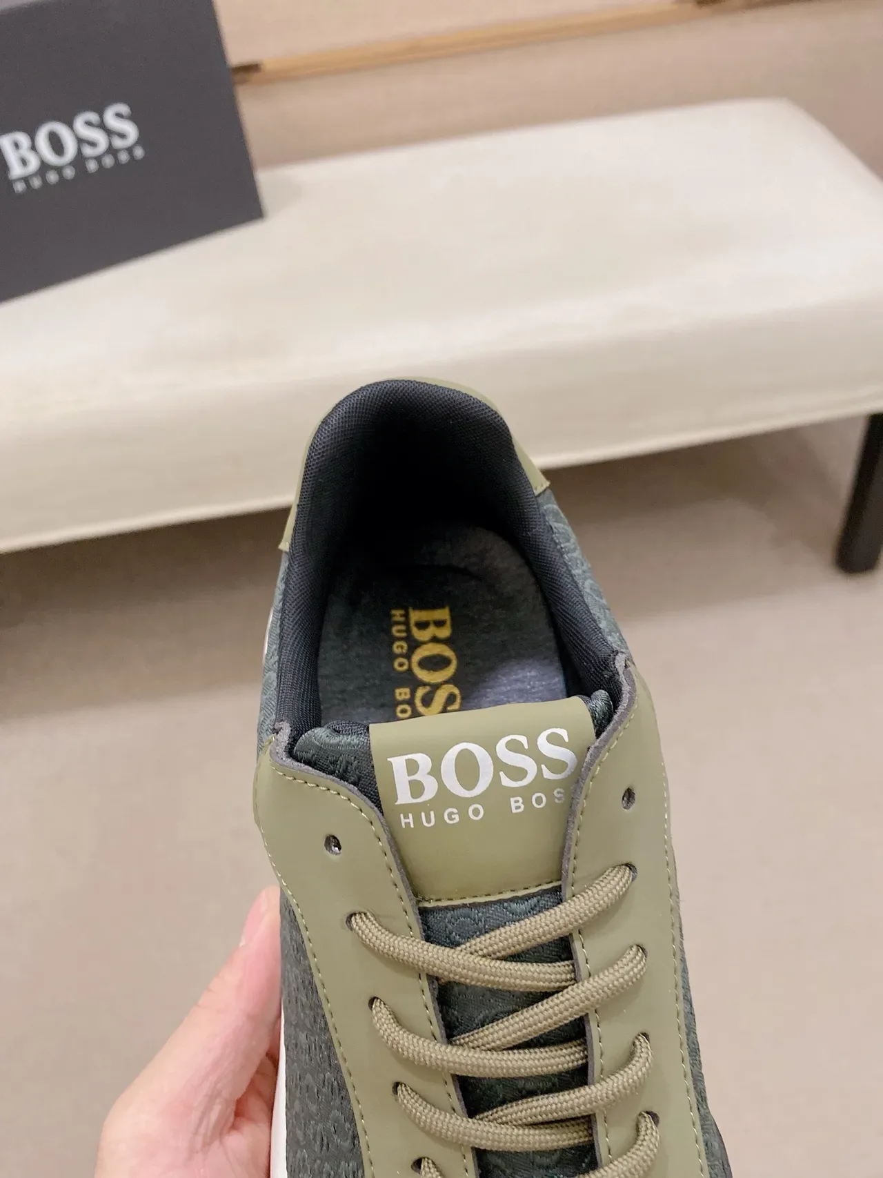 Hugo Boss Monogrammed Olive Green and Gray Lifestyle Sneakers 4