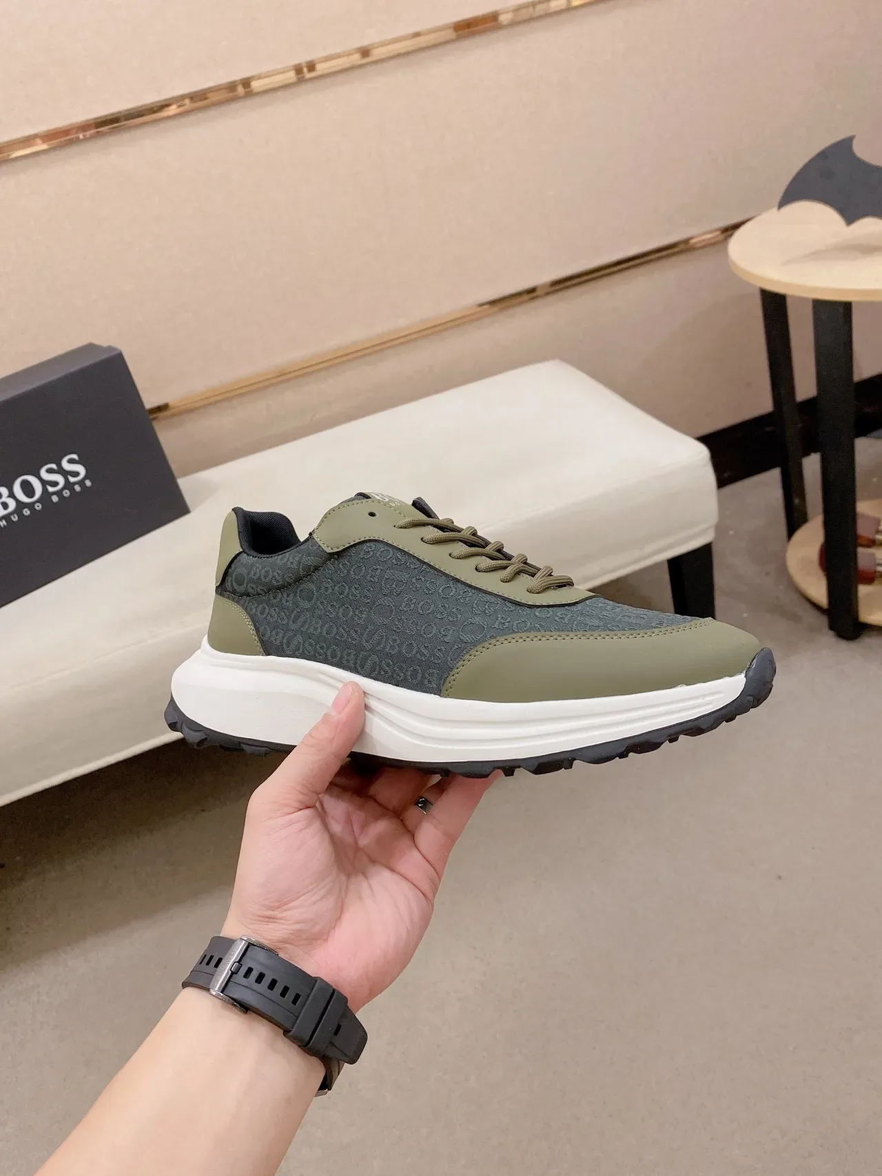 Hugo Boss Monogrammed Olive Green and Gray Lifestyle Sneakers 5