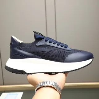 Hugo Boss Navy Knit and Leather Platform Lifestyle Sneaker