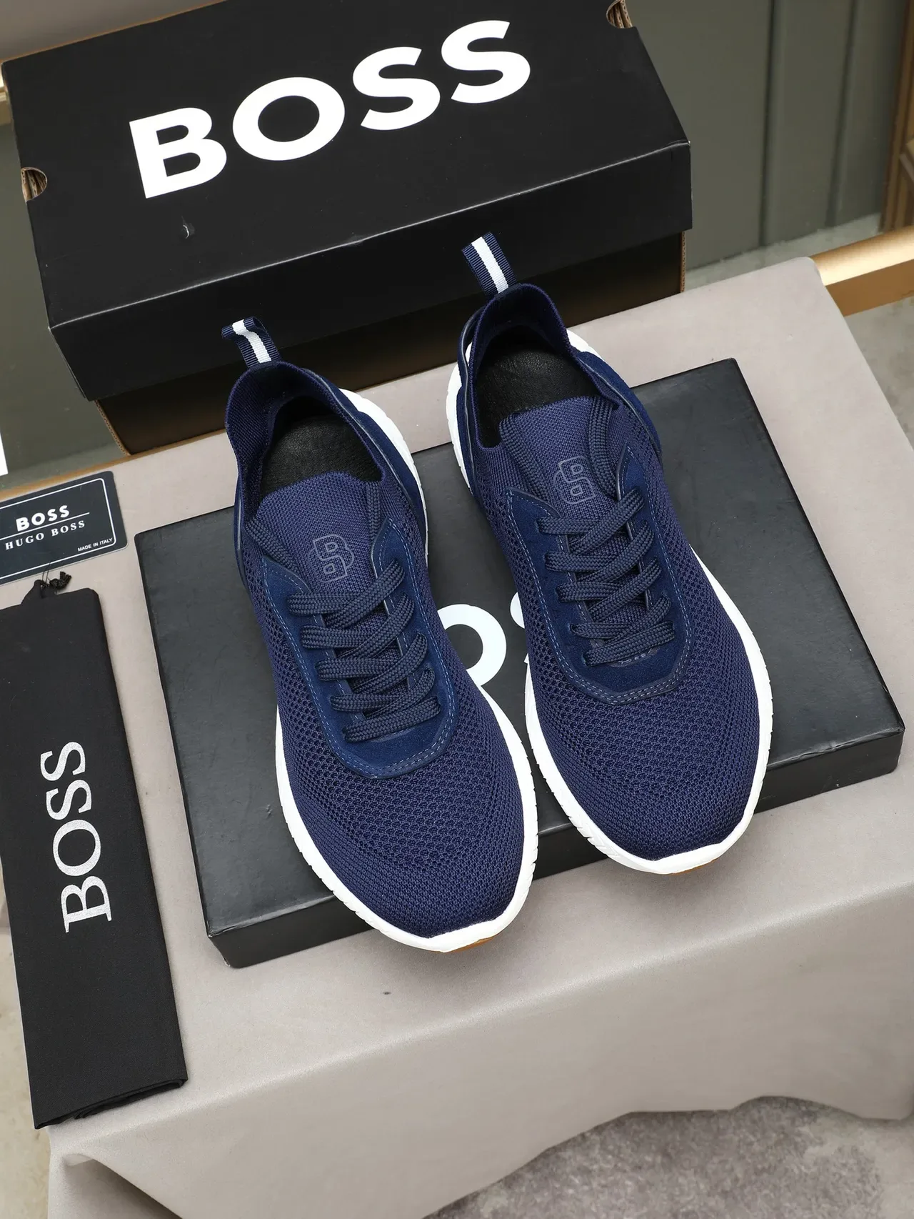 Hugo Boss Navy Knit and Suede Lifestyle Sneaker 3