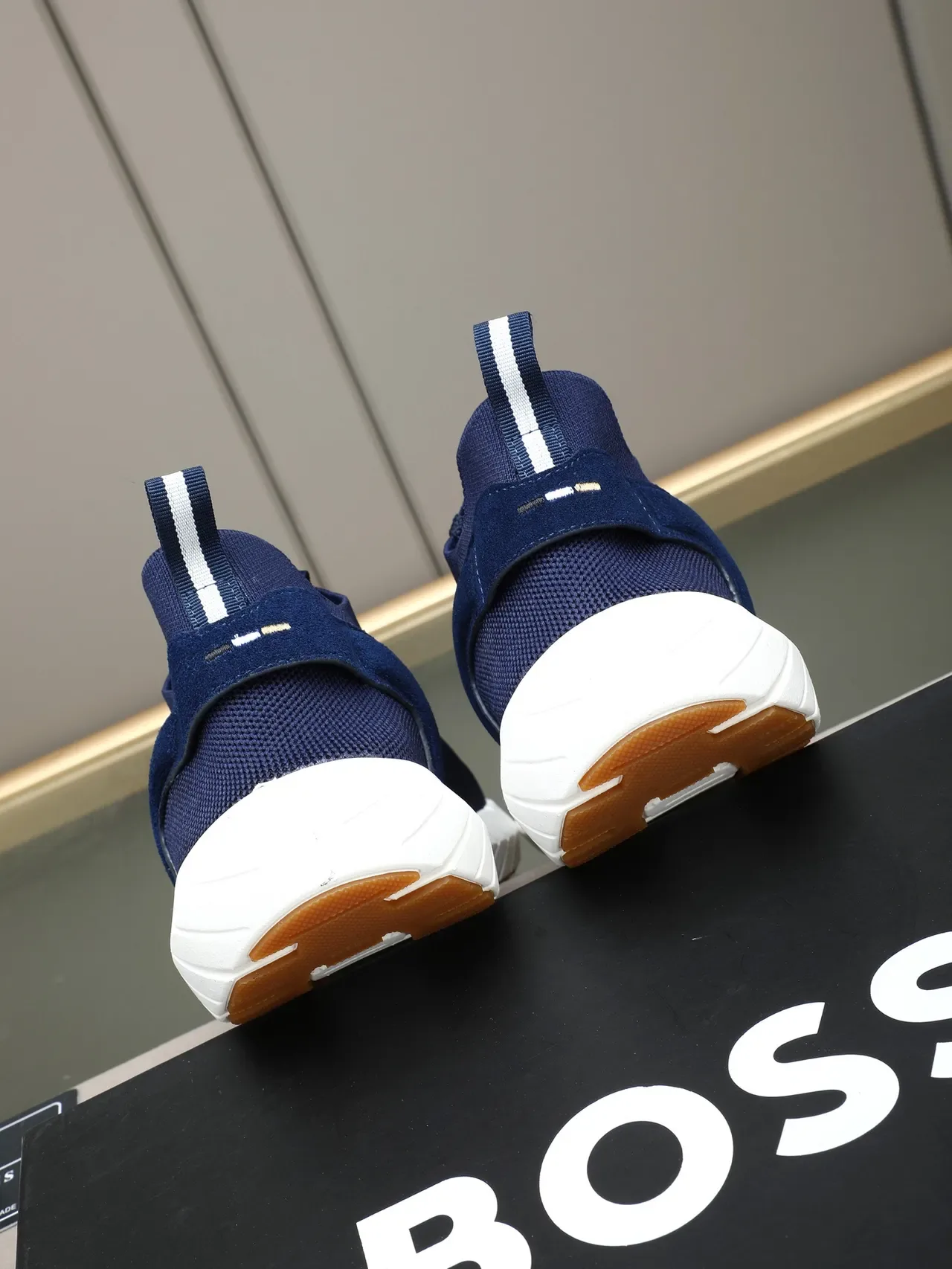 Hugo Boss Navy Knit and Suede Lifestyle Sneaker 4