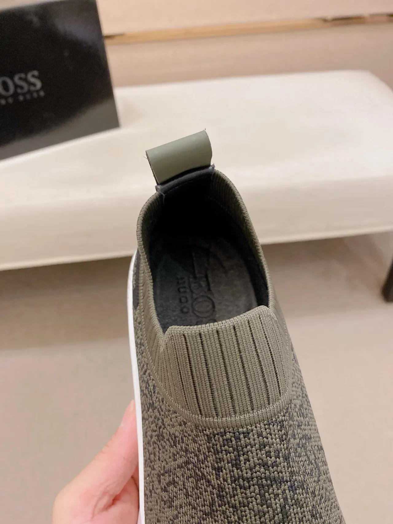 Hugo Boss Slip-On Knit Olive Green Lifestyle Sneaker 3
