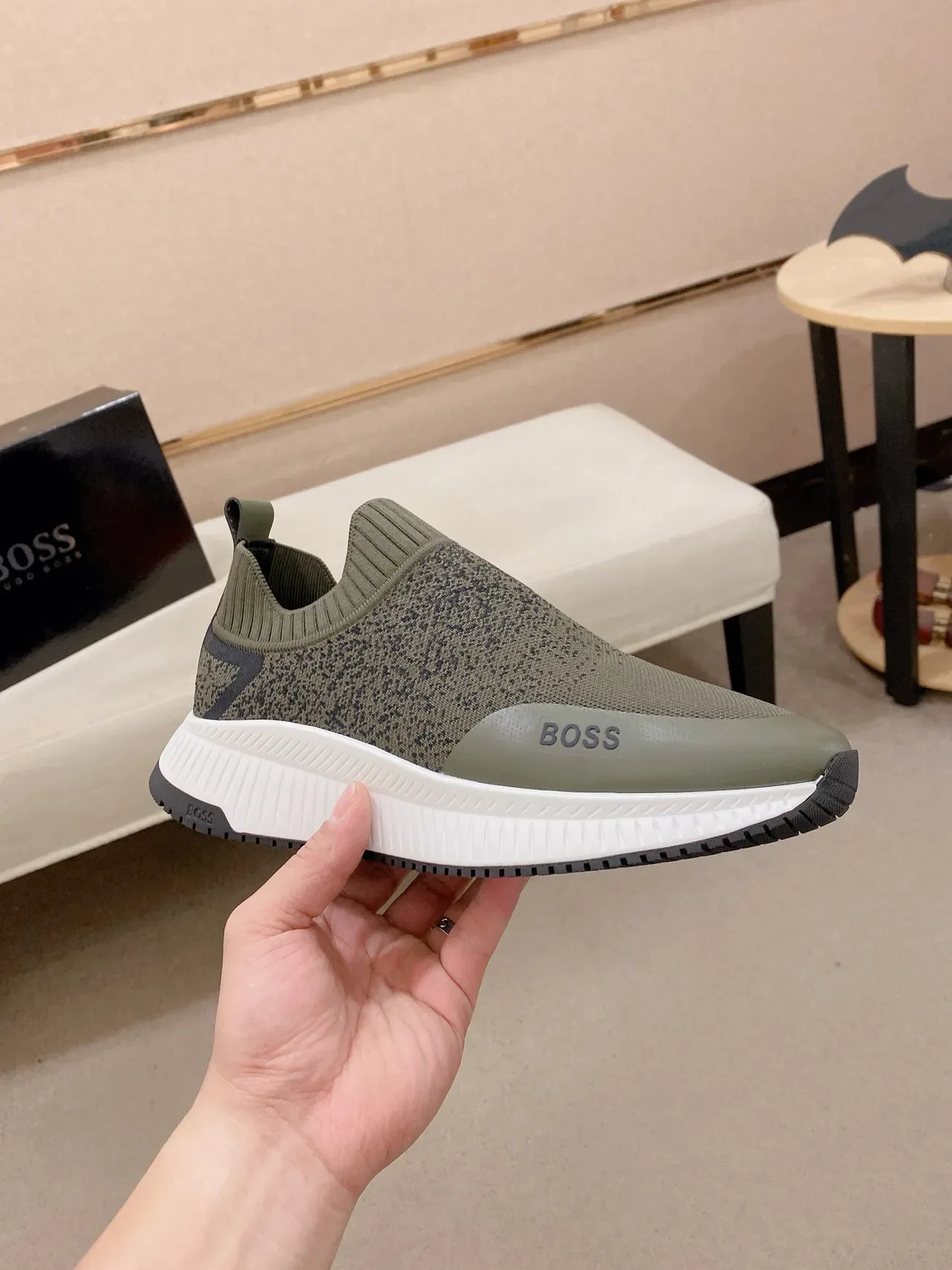 Hugo Boss Slip-On Knit Olive Green Lifestyle Sneaker 4