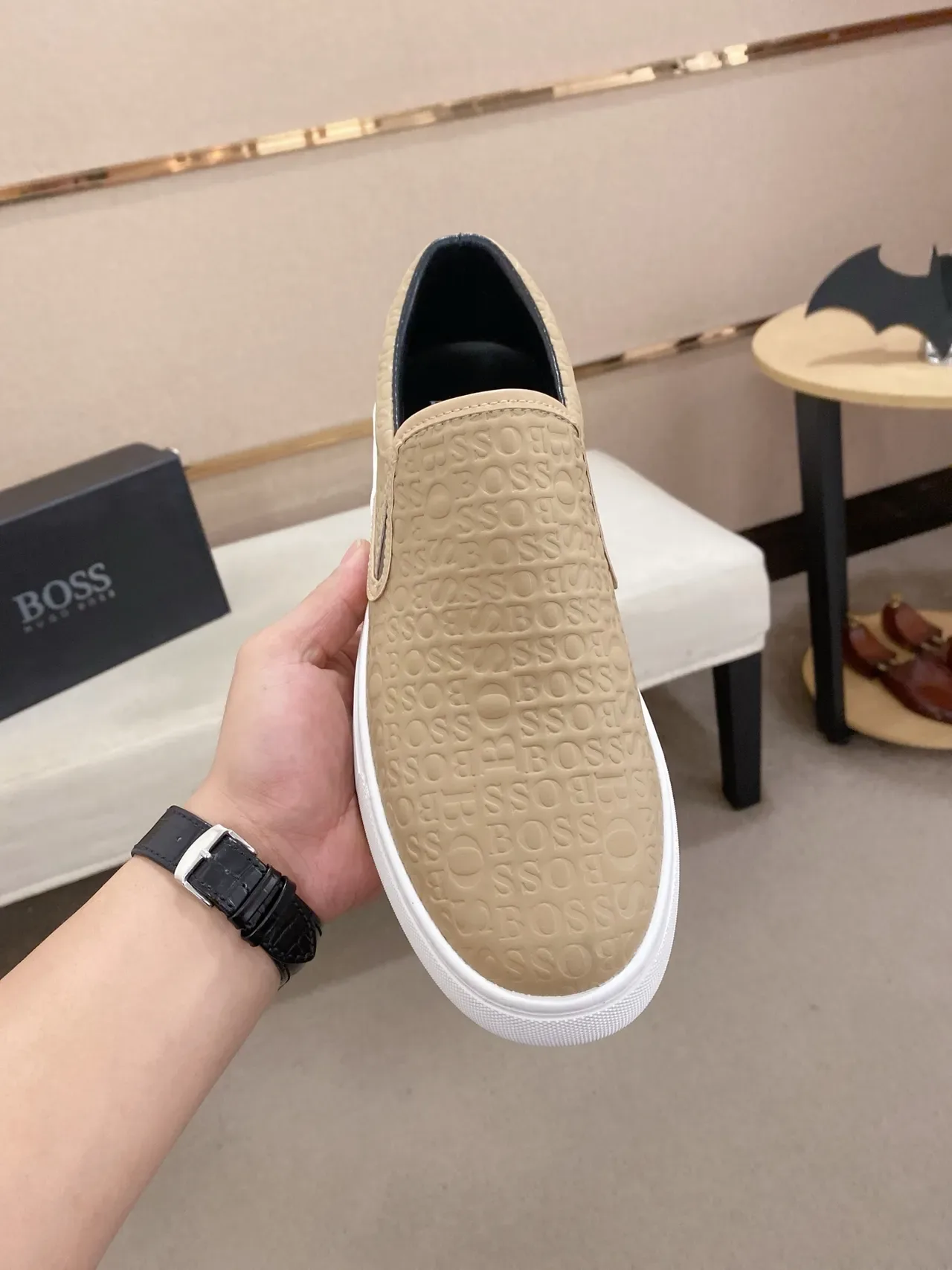 Hugo Boss Slip-On Monogram Beige Lifestyle Sneakers 5