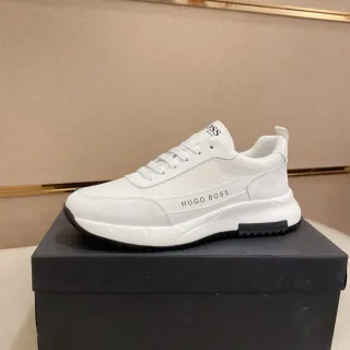 Hugo Boss أبيض أسود قماش وصناعي علوي نحتي سميك حذاء أسلوب حياة