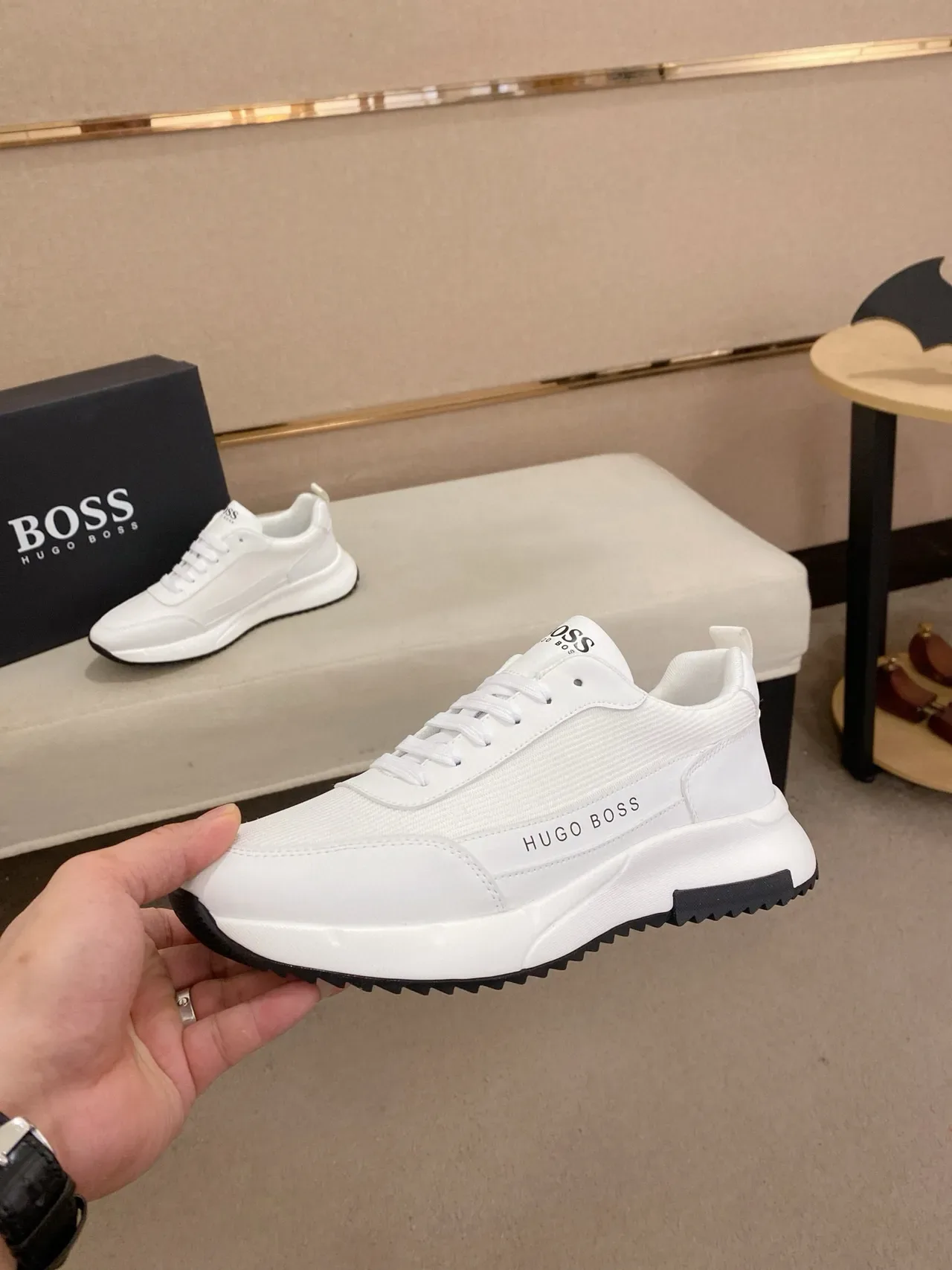 Hugo Boss blanc noir tissu et synthétique supérieur sculpté chunky midsole lifestyle sneakers 3