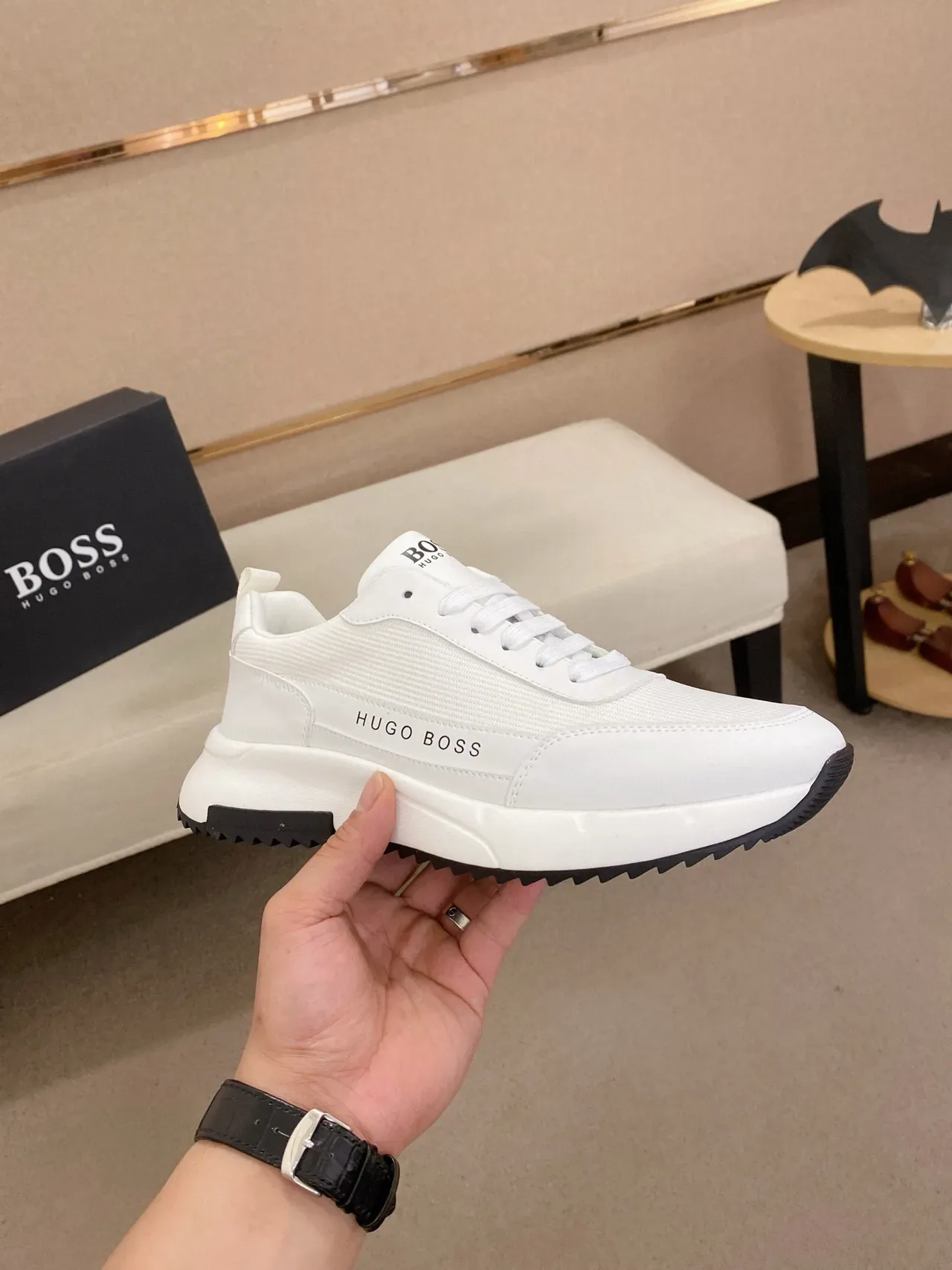 Hugo Boss blanc noir tissu et synthétique supérieur sculpté chunky midsole lifestyle sneakers 4