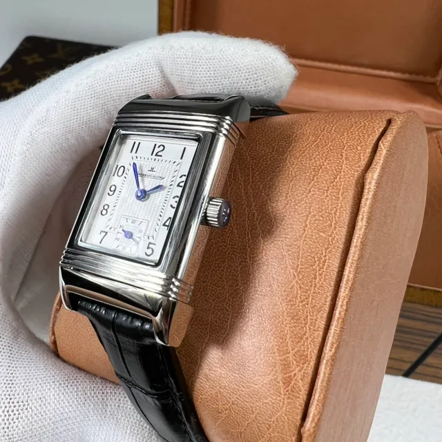 Jaeger-LeCoultre Black White Rectangular Fluted Case Guilloché Dial Mechanical Watch 4