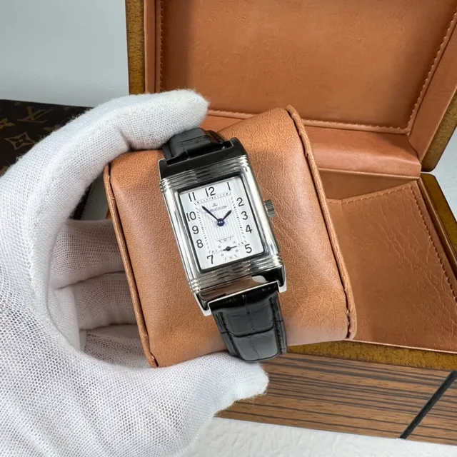 Jaeger-LeCoultre Black White Rectangular Fluted Case Guilloché Dial Mechanical Watch 5