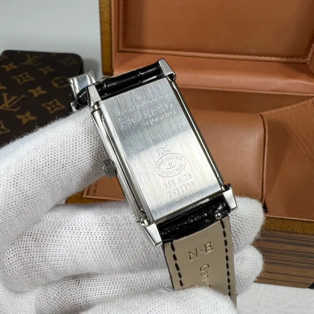 Jaeger-LeCoultre Black White Rectangular Fluted Case Guilloché Dial Mechanical Watch 6