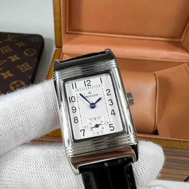 Jaeger-LeCoultre Black White Rectangular Fluted Case Guilloché Dial Mechanical Watch 8