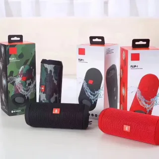 JBL Flip 4 Black Red Cylindrical Form Fabric Grille Exterior Portable Speaker