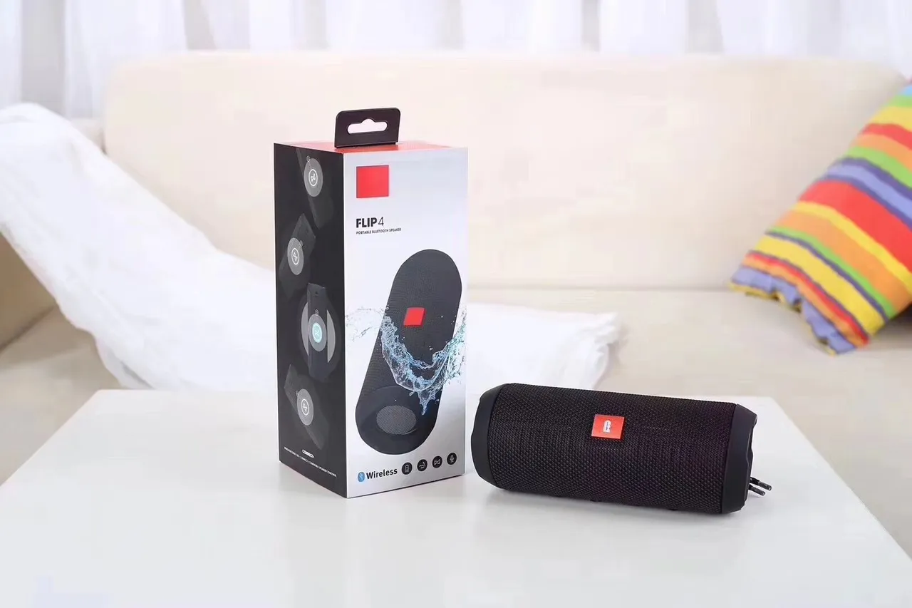 JBL Flip 4 Noir Rouge Forme Cylindrique Grille Tissu Extérieur Enceinte Portable 3