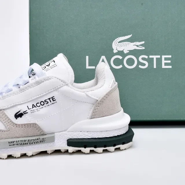 Lacoste White Gray Layered Synthetic/suede Upper Contrasting Midsole Band Lifestyle Sneakers 6