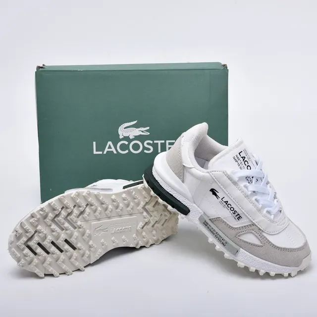 Lacoste White Gray Layered Synthetic/suede Upper Contrasting Midsole Band Lifestyle Sneakers 7
