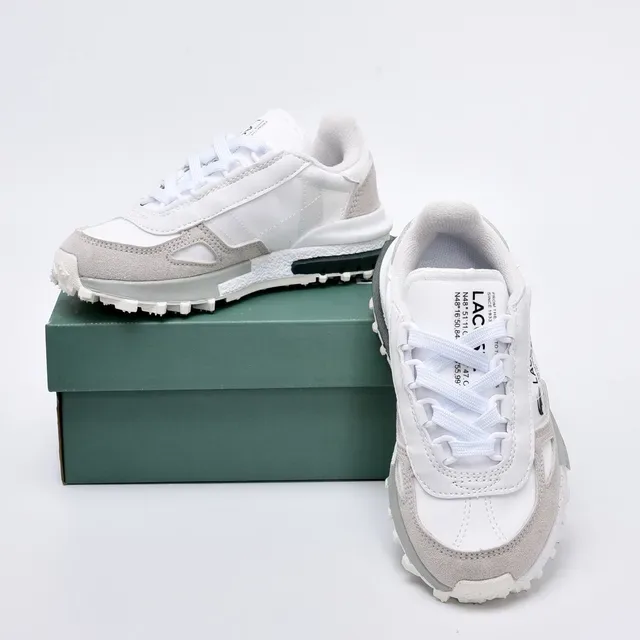 Lacoste White Gray Layered Synthetic/suede Upper Contrasting Midsole Band Lifestyle Sneakers 8