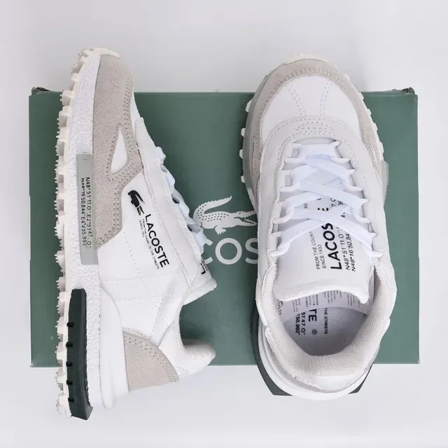 Lacoste White Gray Layered Synthetic/suede Upper Contrasting Midsole Band Lifestyle Sneakers 9