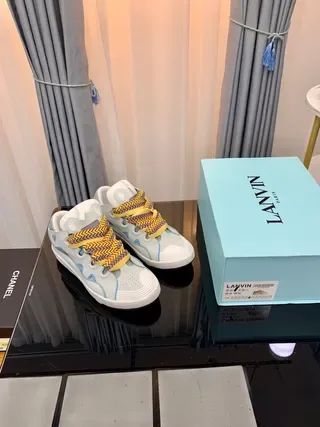 Lanvin Blue Multicolor Low-Top Perforated Toe Lifestyle Sneakers 1