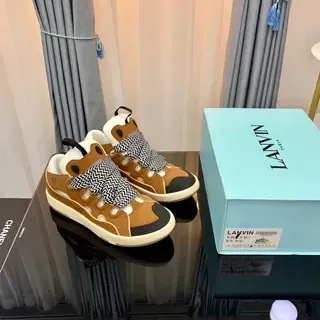 Lanvin Brown Black Strap-Closure Zigzag Webbing Lifestyle Sneakers