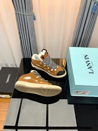 Lanvin Brown Black Strap-Closure Zigzag Webbing Lifestyle Sneakers 3