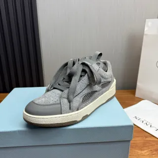 Lanvin Gray Suede Mesh Perforated Toe Lifestyle Sneaker
