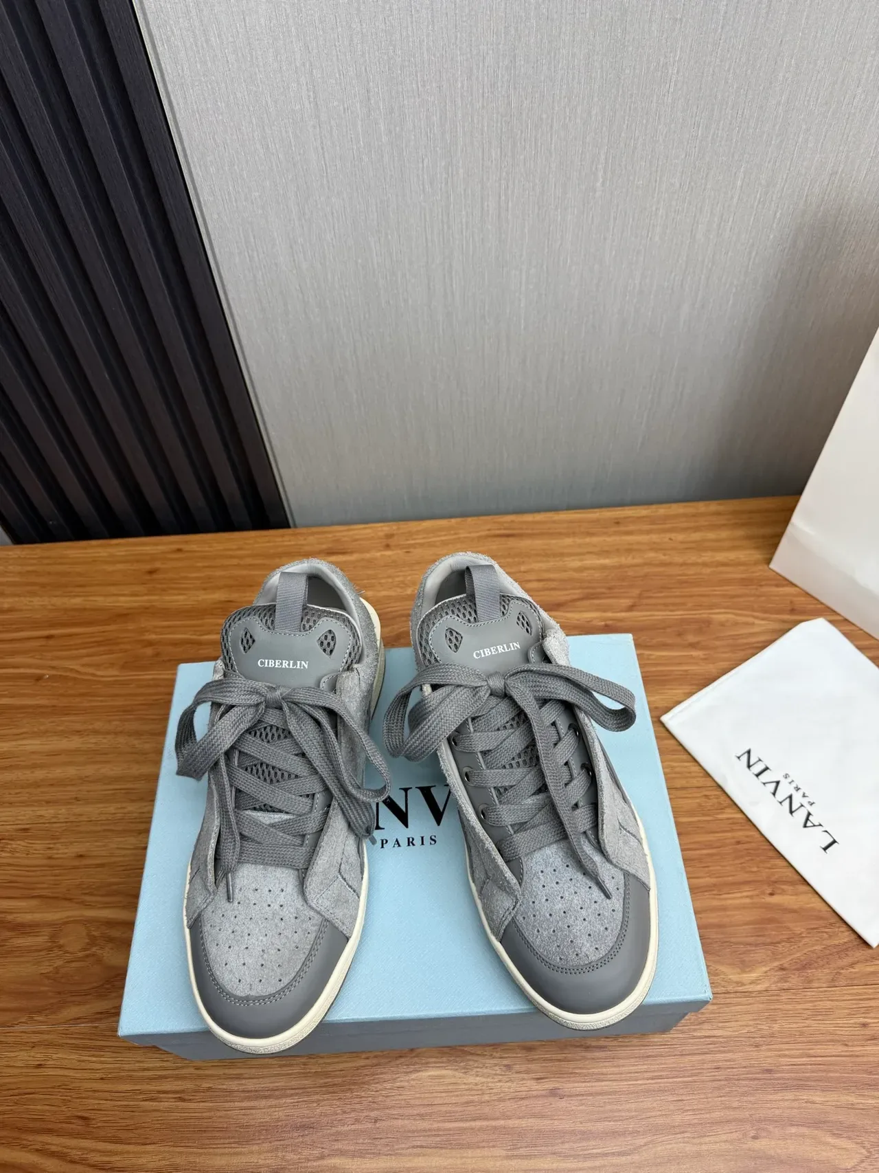 Lanvin Gray Suede Mesh Perforated Toe Lifestyle Sneaker 2