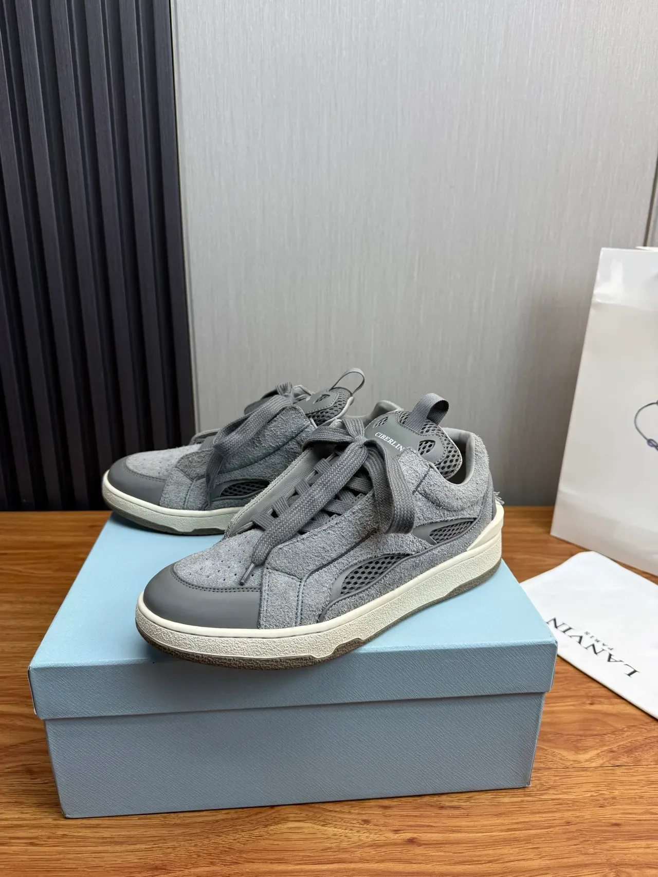 Lanvin Gray Suede Mesh Perforated Toe Lifestyle Sneaker 3