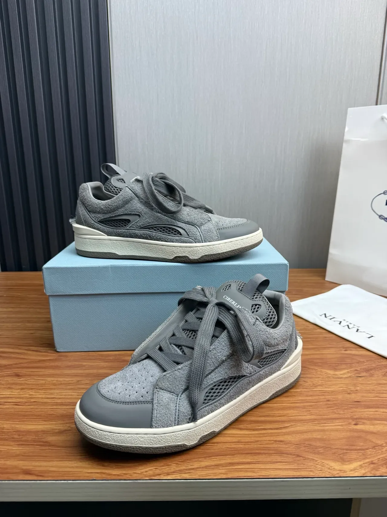 Lanvin Gray Suede Mesh Perforated Toe Lifestyle Sneaker 4