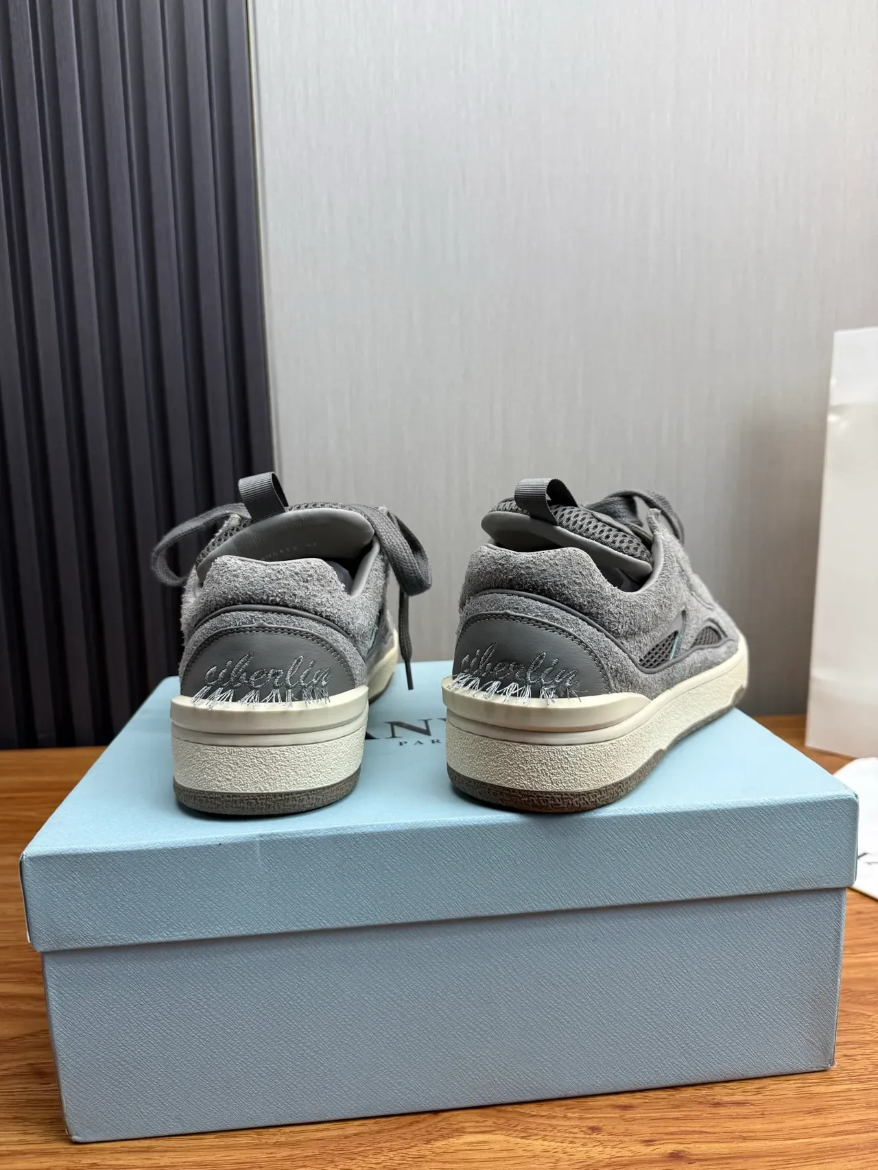 Lanvin Gray Suede Mesh Perforated Toe Lifestyle Sneaker 5