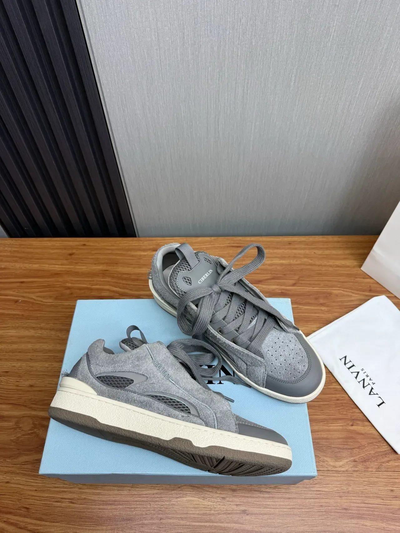 Lanvin Gray Suede Mesh Perforated Toe Lifestyle Sneaker 6