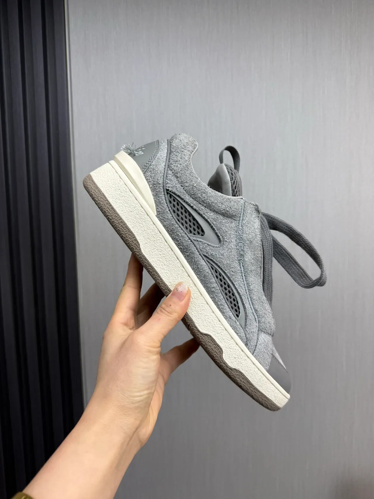 Lanvin Gray Suede Mesh Perforated Toe Lifestyle Sneaker 7