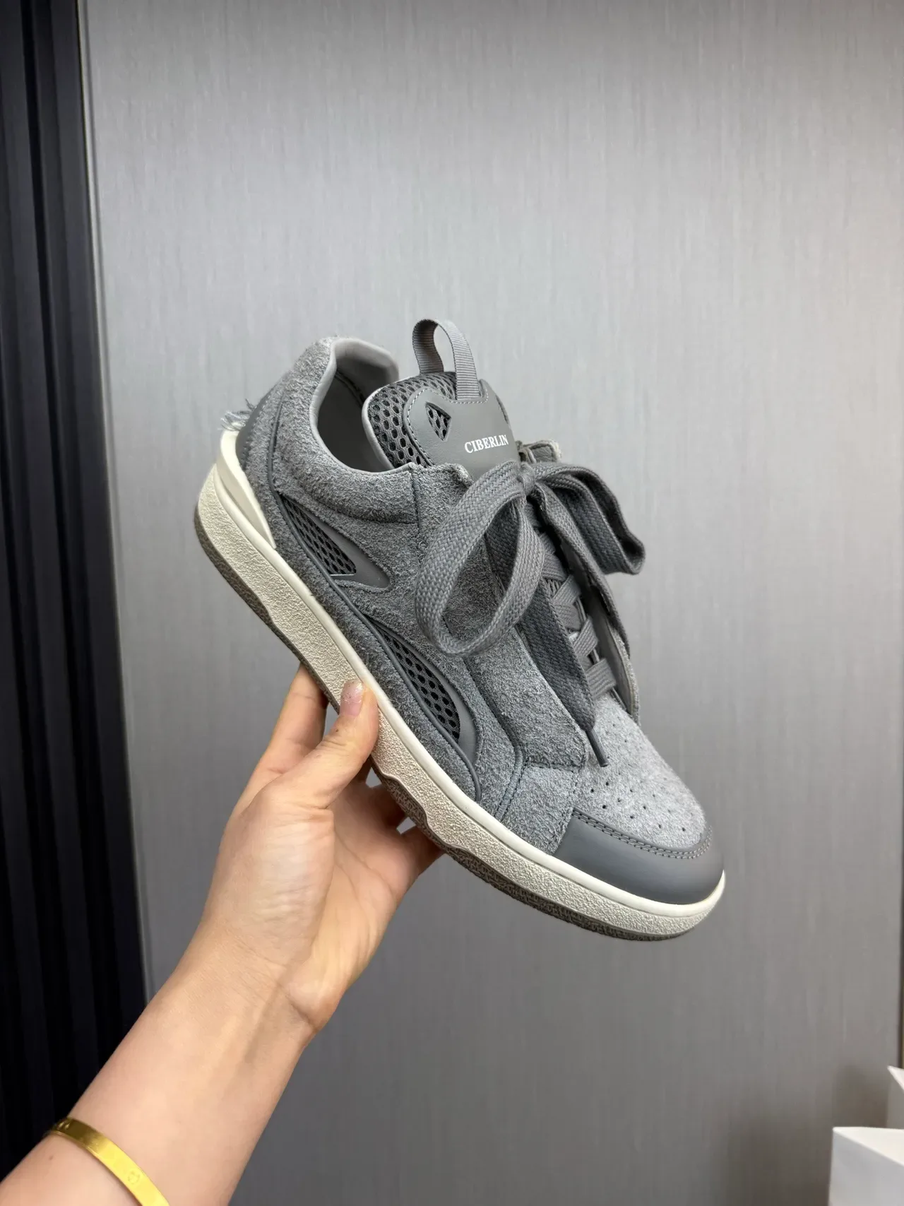 Lanvin Gray Suede Mesh Perforated Toe Lifestyle Sneaker 8