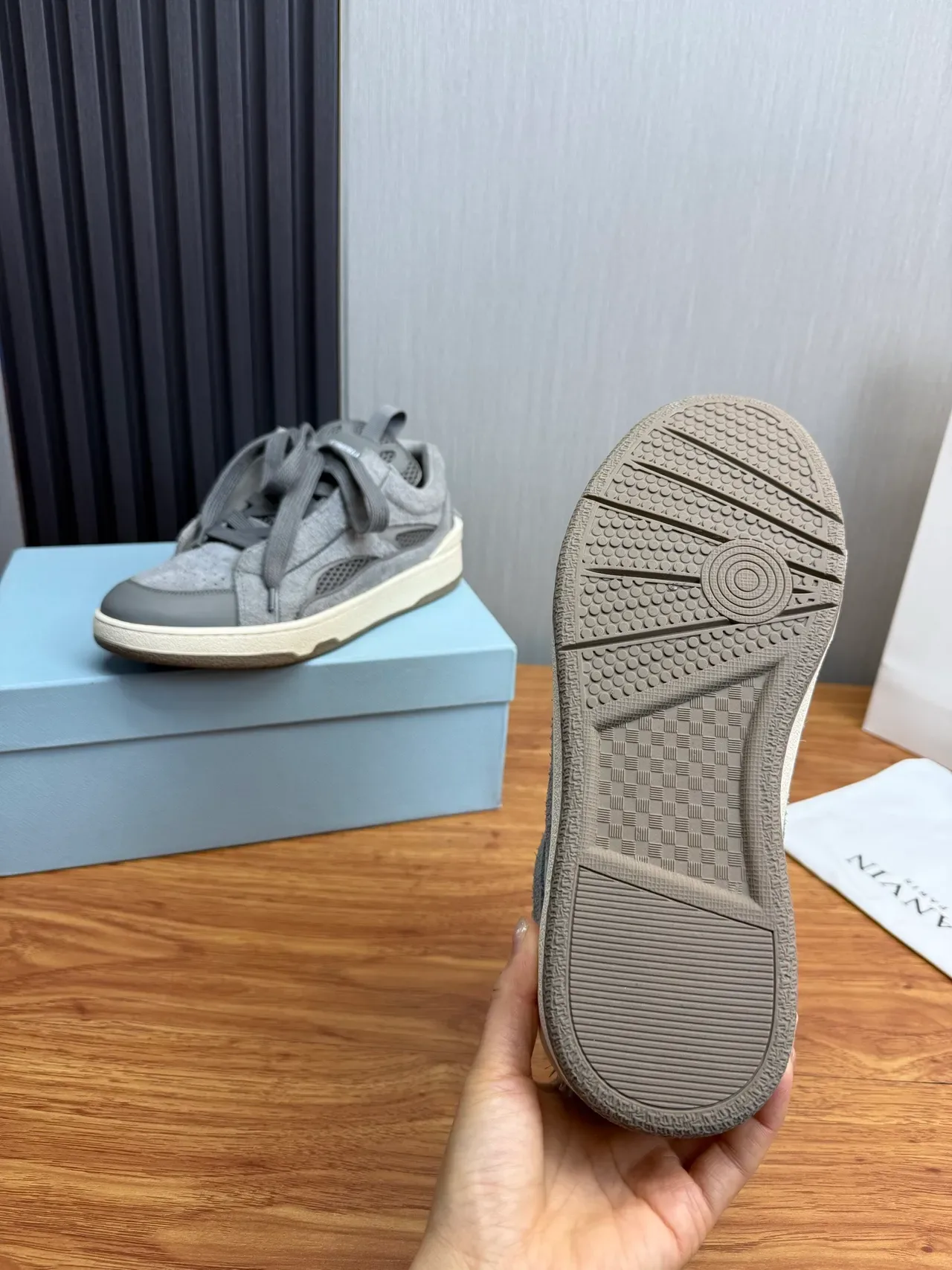 Lanvin Gray Suede Mesh Perforated Toe Lifestyle Sneaker 10
