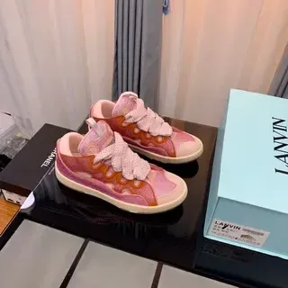 Lanvin Pink Glitter Mesh Wavy Strap Lifestyle Sneakers