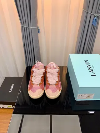 Lanvin Pink Glitter Mesh Wavy Strap Lifestyle Sneakers 2