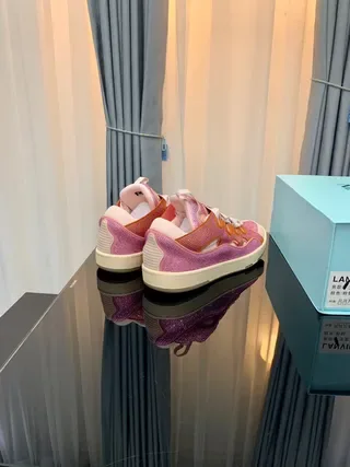 Lanvin Pink Glitter Mesh Wavy Strap Lifestyle Sneakers 3