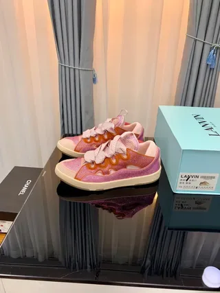 Lanvin Pink Glitter Mesh Wavy Strap Lifestyle Sneakers 4