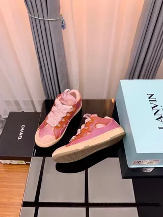 Lanvin Pink Glitter Mesh Wavy Strap Lifestyle Sneakers 6