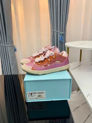 Lanvin Pink Glitter Mesh Wavy Strap Lifestyle Sneakers 7