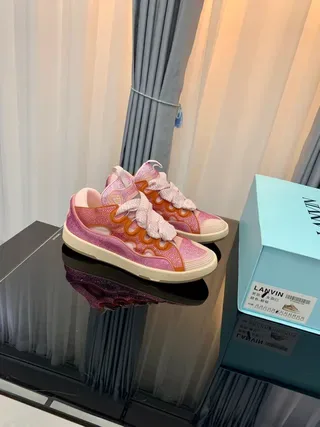 Lanvin Pink Glitter Mesh Wavy Strap Lifestyle Sneakers 8