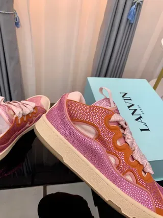 Lanvin Pink Glitter Mesh Wavy Strap Lifestyle Sneakers 9