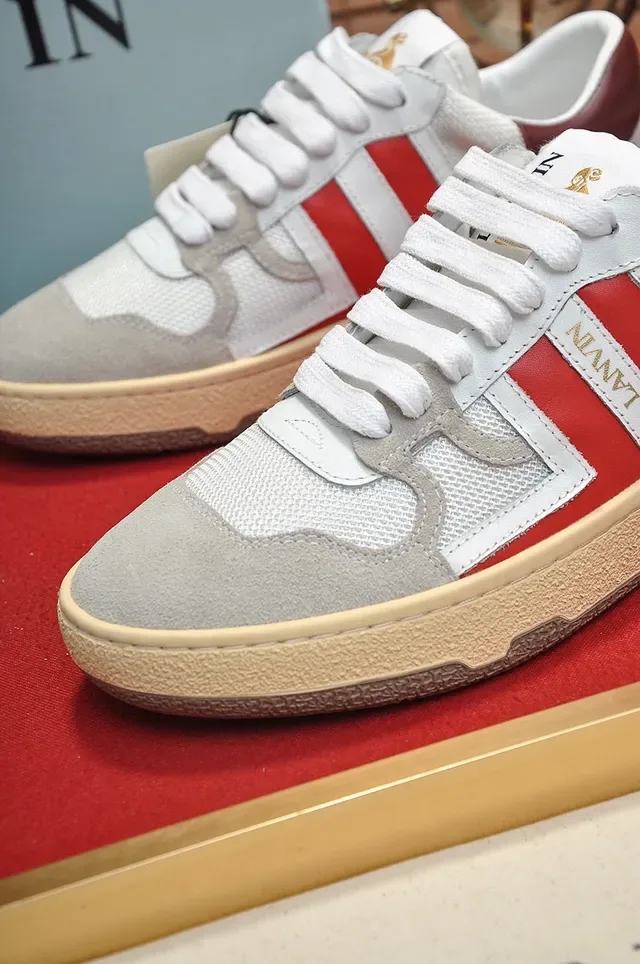 Lanvin White Red Low-Top Mesh And Suede Upper Lifestyle Sneakers 3