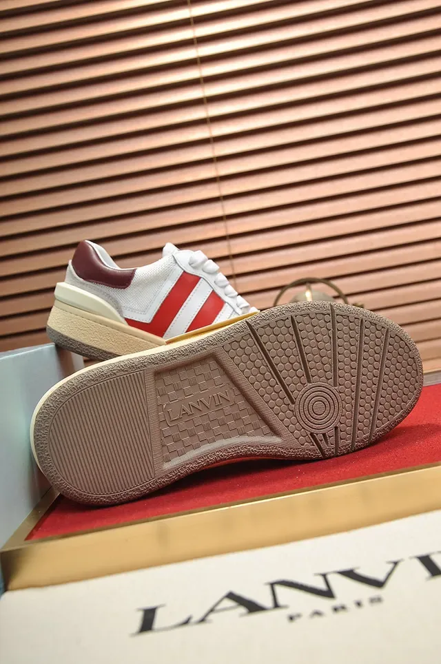 Lanvin White Red Low-Top Mesh And Suede Upper Lifestyle Sneakers 4