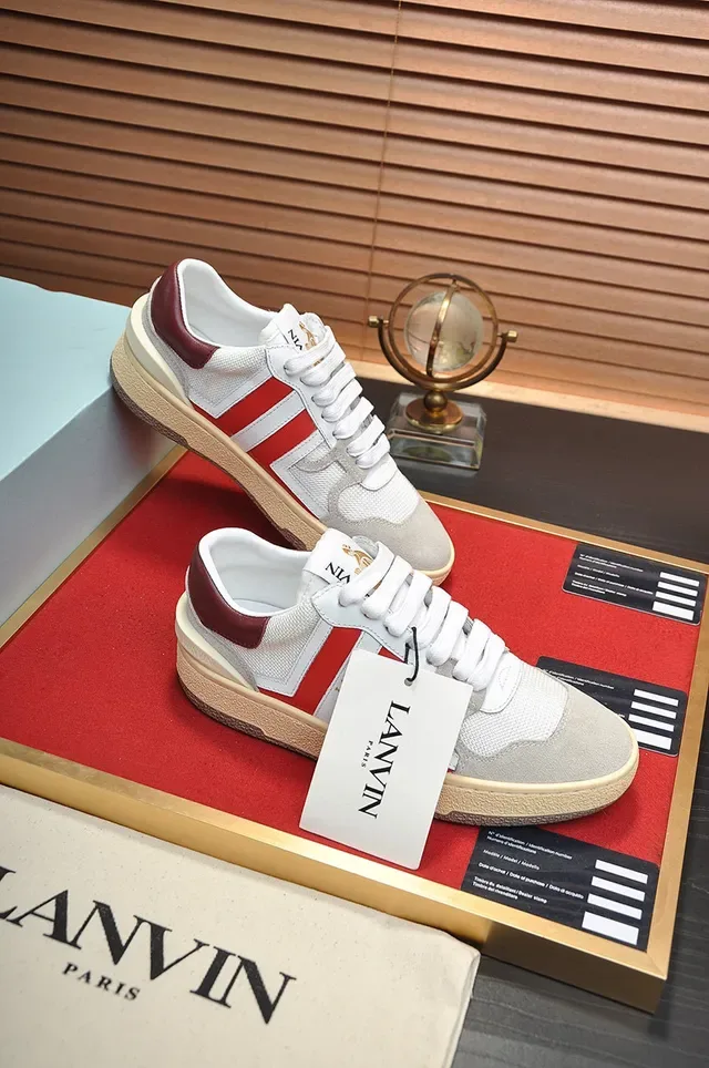 Lanvin White Red Low-Top Mesh And Suede Upper Lifestyle Sneakers 5