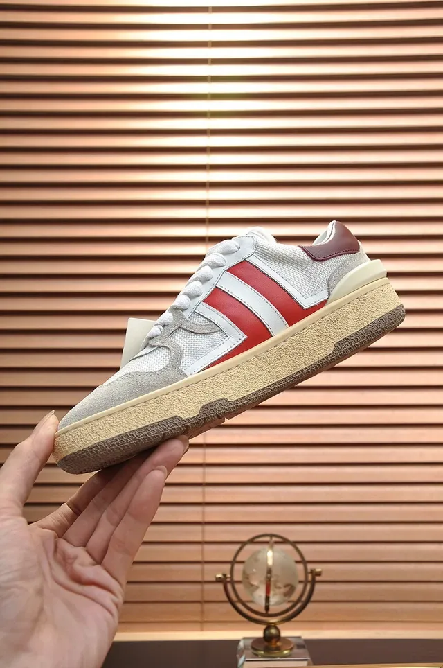 Lanvin White Red Low-Top Mesh And Suede Upper Lifestyle Sneakers 6